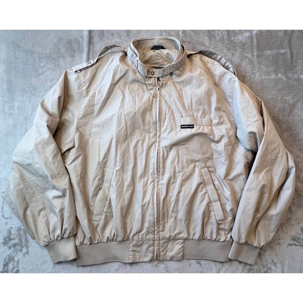 Members Only Racer Jacket Mens Medium Tan Iconic Cafe Racer Full Zip Coat